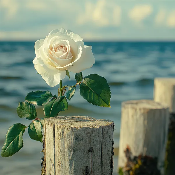 Rose im Meer bei einer Seebestattung